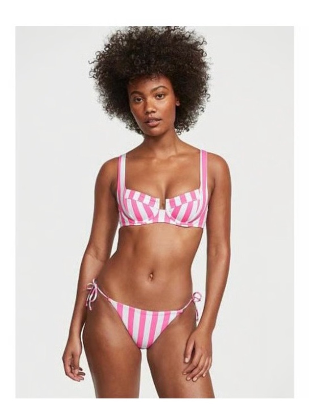 Striped Pink Underwire Bikini Set with Tie-Side Bottoms